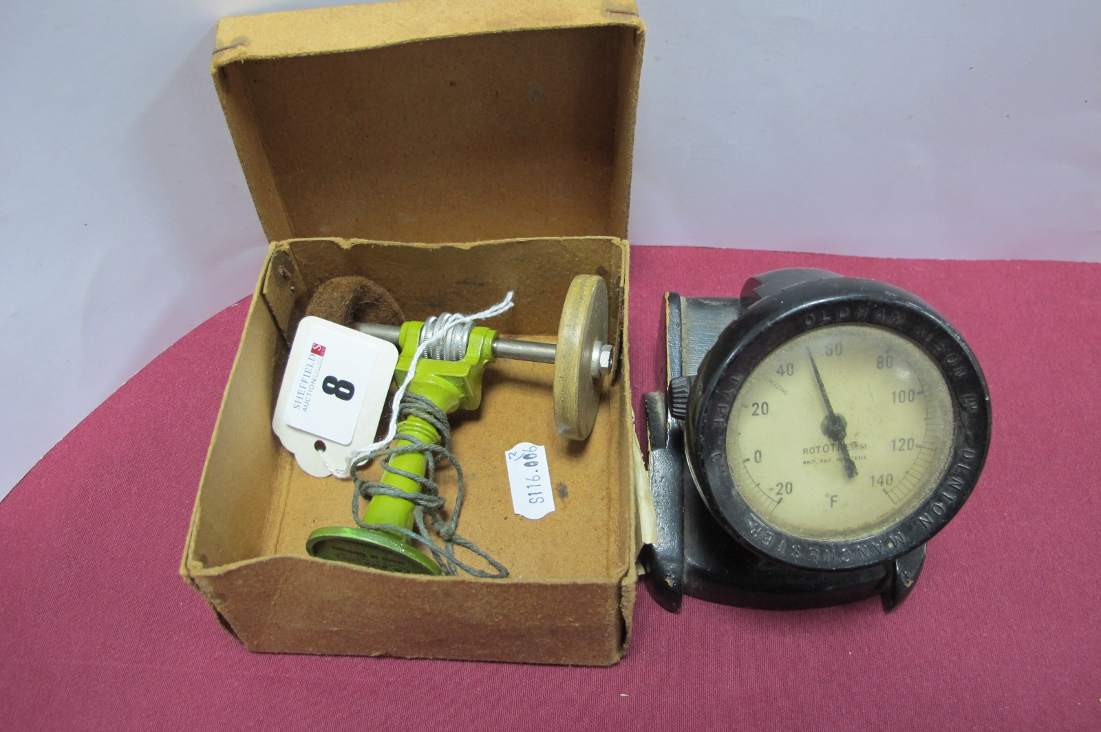 A Pre-War Marklin 'Grinder and Polishing' Wheel, boxed and a Rototherm.