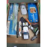 A Japanese Tinplate Chevrolet Police Car, playworn diecast, a started Airfix kit, among other items,
