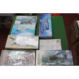 Five 1:72nd Scale Plastic Model Military Aircraft Kits, by Hasegawa, Fujimi, all Japanese