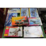 Eight 1:72nd Scale Plastic Model Military Aircraft Kits, mostly American WWII Aircraft, including