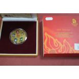 A Beijing Olympics 2008 Flower Shaped Mascots Commemorative Medallion, accompanied by literature,