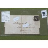 GB Queen Victoria 1d Black on Cover Tied With Black Maltese Cross, four good margins and circular