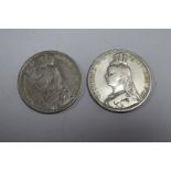 Two Queen Victoria Silver Crowns, 1890 (JH), 1892 (VH).