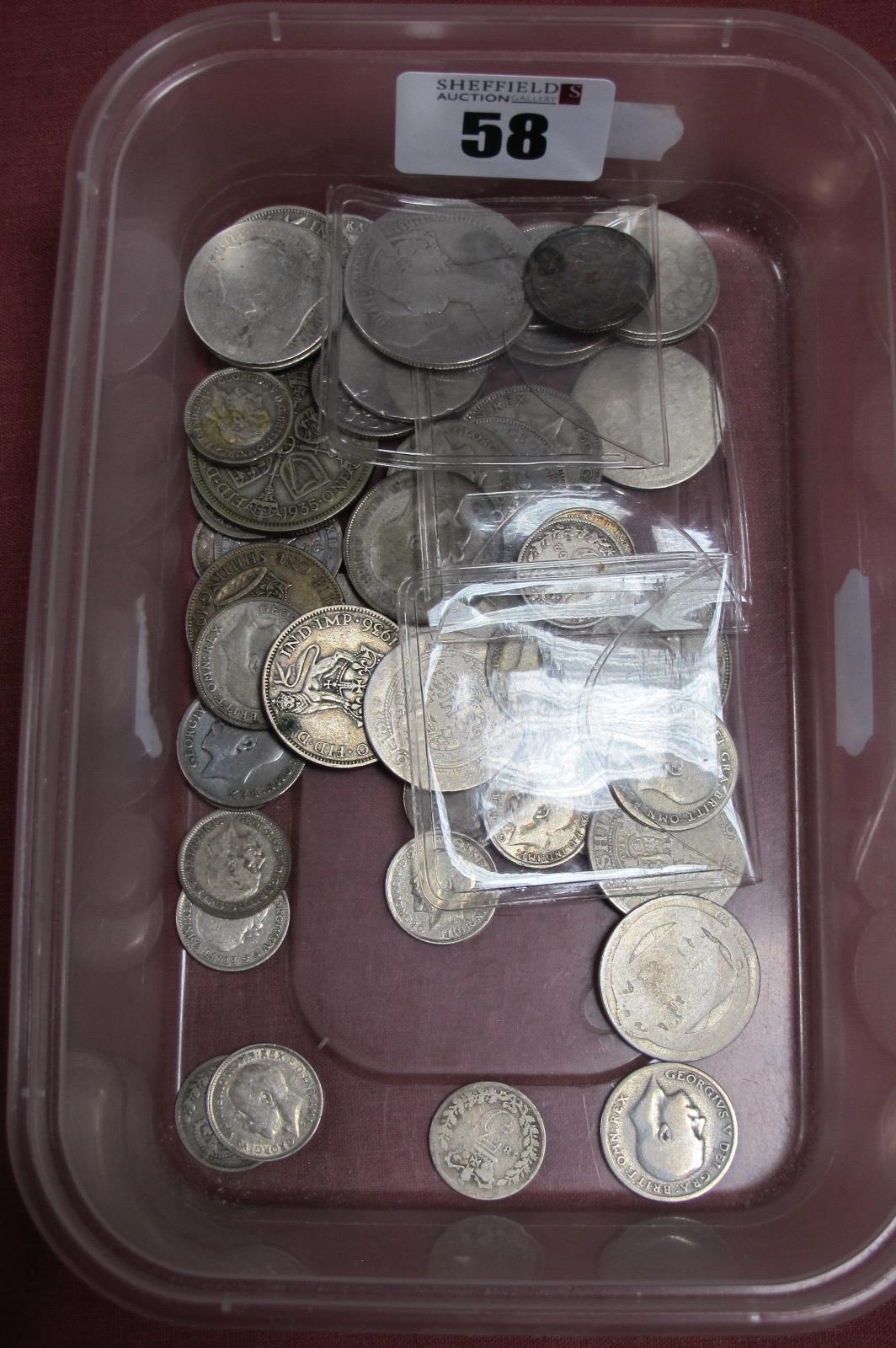 A Collection of Great Britain Pre-1947 Circulated Silver Coins, assorted denominations, including