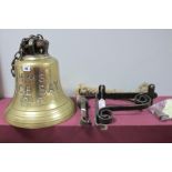 A Large Mid XX Century Royal Navy Brass Ships Bell, c. 10inches high plus bracket, stamped - 'HMS