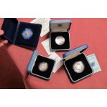 Four Royal Mint Silver Proof Coins, 1989 One Pound, 1991 Silver Pound, 1986 Commonwealth Games Two