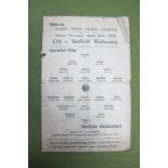 Leicester City 1944-5 v. Sheffield Wednesday, single sheet programme dated April 2nd 1945 (grubby).