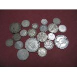 A Small Quantity of Mainly World Silver Base Coins, including 1885 Rupee and 1941 ½ Rupee,