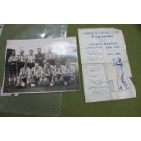 Sheffield Wednesday. Photograph of 1950's team group, 16 x 21cm. Programme for cricket match at