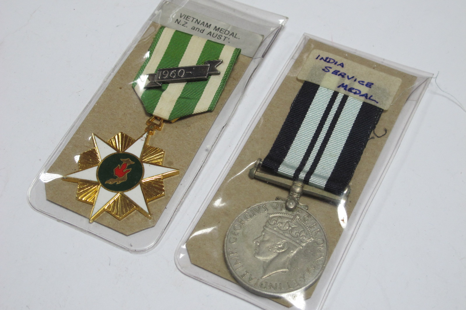 A George VI India Service Medal and a Vietnam Campaign Medal.