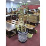 Faux Plant in Oriental Style Pottery Jardiniere, and octagonal larger example.