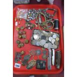 1887 Halfcrown and shilling, other coinage, military badges, dog tags, G. Butler and other pen