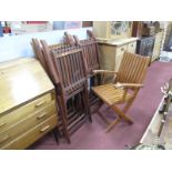 Six Hardwood Folding Patio Chairs.