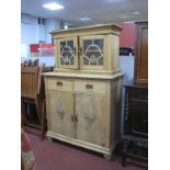 Early XX Century Pine Continental Cabinet, having applied bouguets to glazed upper doors and lower