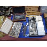 Stanley and other Geometry Set, Chesterman steel rule, W & HC calipers, etc:- One Tray