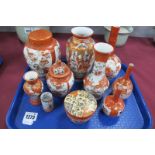 Kutani Pottery Ginger Jar, (lid damaged),14cm high, vases, etc:- (10) One Tray