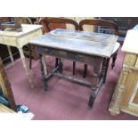 XIX Century Joined Oak Side Table, with rectangular top, brass plaque to single drawer, on turned