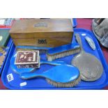 Late XIX Century Walnut Glove Box, with monogrammed brass cartouche and lock plate, blue silk