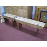 XIX Century Pine Bench, 89.5cm with later base, another, similar, 60cm wide. (2)