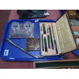 An Art Deco Writing Set, in green and black, in original fitted case; together with an Art Deco