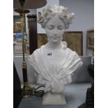 A Large Nostalgia Plaster Bust of an Art Nouveau Era Maiden, 45cm high.