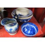 Three Ash Bowls, chamber pot, later jug, Jenny Lind bowl (chipped).