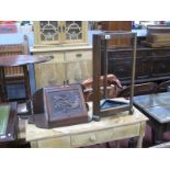 Oak Corner Stick Stand, with drip tray, 61cm high, oak corner wall cabinet, with pokerwork carved