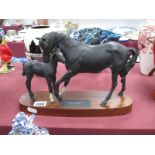 Beswick Black Beauty and Foal Connoisseur Model, on oval stand.