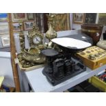 Table Lamps, clock, posy bowl, other brassware:- One Tray