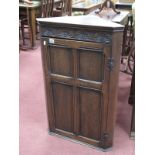 Tudor of Woodburn Green Oak Wall Corner Cupboard, with half wheel pediment, panelled door