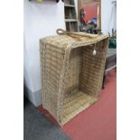 Large Wicker Laundry Box, with wheels and rope handle (no lid), 94cm wide.