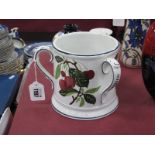 Villeroy and Boch Three handled Pottery Loving Cup, circa 1900, with cherry decoration, makers stamp