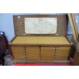 Oak Specimen Box, with lift up lid, front panel concealing two banks, each of five drawers,