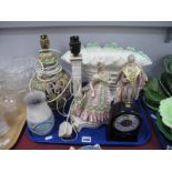 Cornucopia Shell Vase, Italian lamps and figurine, Honiton Vase, clock:- One Tray