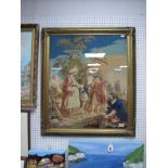 A Large XIX Century Tapestry Panel, depicting biblical style scene with robed gentlemen, ornate gilt