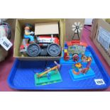 Tinplate Tractor, (boxed), windmill, see-saw and pump.