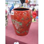Anita Harris Pottery Dragonfly Design Vase, on red ground, black signed, 17.5cm high.Snail. gold