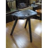 XIX Century Cutlers Stool, with shaped seat in tripod legs, 46cm high.
