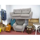 Two Seater Settee, in grey flecked fabric on splayed legs, approximately 170cm wide, matching easy