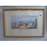 Robert Brindley (North Yorkshire Artist), 'On The Hard , Runswick Bay', watercolour, 15 x 32cm,