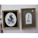 Christine Silver Silhouette, featuring English XVIII Century lady and child, oval 26.5 x 21cm;
