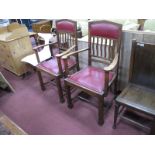 A Pair of Early XX Century Oak Carver Chairs, having scroll arms and wavy rail backs. (2)