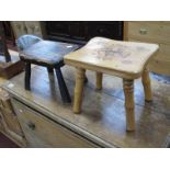 Wren Craftsman of Notts. Oak Stool, 'Mary 7am 12th May 1993' and bird carving to top, 29.5cm wide,