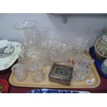 Ruby Tinted Glass Sardine Dish, Killarney clock, other glassware:- One Tray