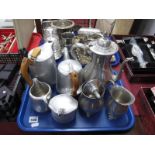 Picquot Aluminium Four Piece Tea Service, pewter three piece coffee service:- One Tray
