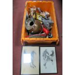 Copper Jug, Kettle, Prints, Fishing Reels, Soda Siphon, etc:- One Box