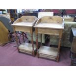 Pair of Pine Washstands, each with shaped gallery, drawer to base, on turned and block supports,
