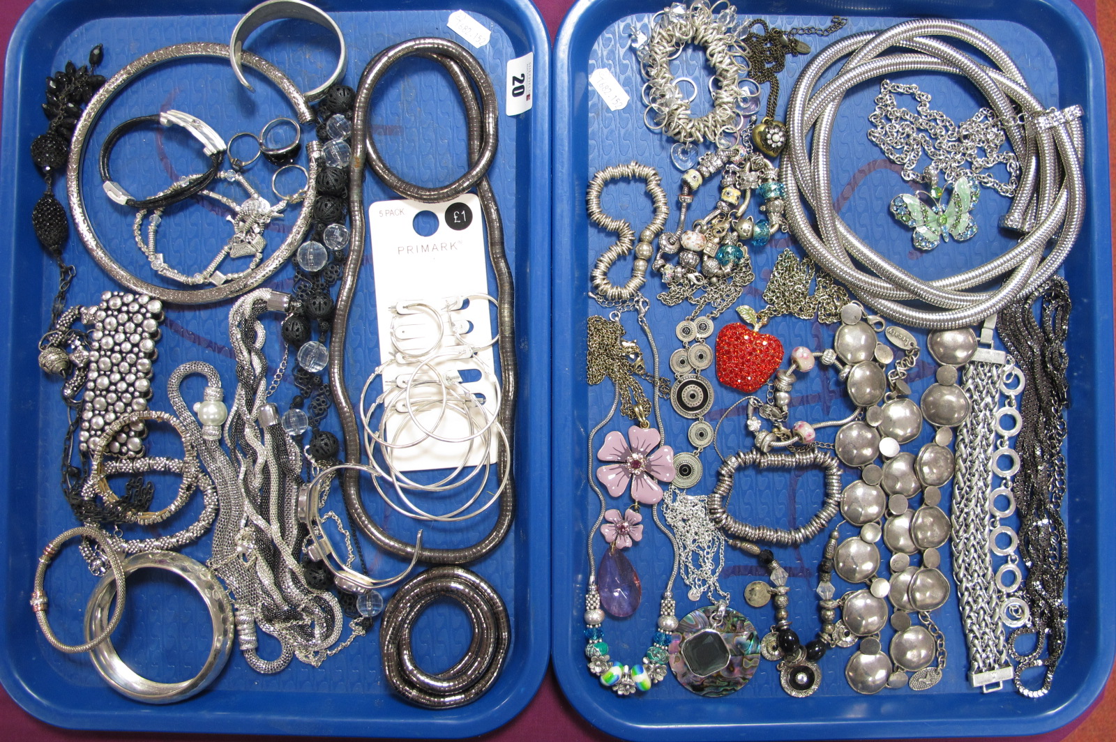 A Mixed Lot of Assorted Costume Jewellery, insulting bangles, bracelets, necklaces etc :- Two Trays