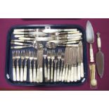 Assorted Mother of Pearl Handled Cutlery, including cake slices, fish knives and forks, mother of