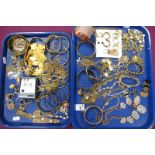 Assorted Modern Costume Jewellery, including bangles, dress rings, necklaces etc :- Two Trays